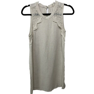 MONTEAU Tank Dress Cream Linen Lace Ruffle‎ Honeymoon Beach Coastal Summer S